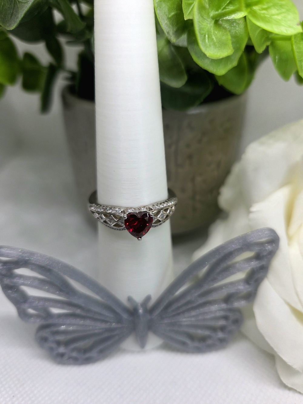 Sterling Silver Heart Ruby Ring